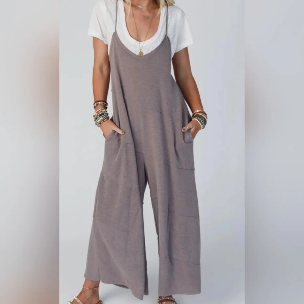 #297 BOHO CHIC WIDE LEG SIDE POCKETS JUMPSUIT - Picture 2 of 15